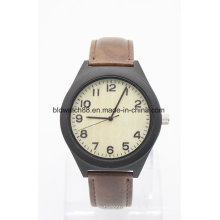 Relógios de madeira de couro do encanto do OEM dos relógios de pulso de couro com seu logotipo